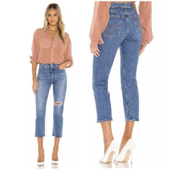 Levi's Wedgie Straight Button Fly Cropped Hi-Rise Jeans in Jive Size 26 - Picture 1 of 13
